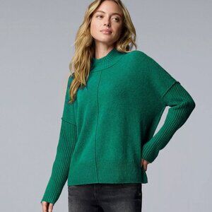 Women's Simply Vera Wang Luxe Cashmere Blend Mockneck Sweater XS/Trail Green NWT